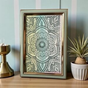 Mandala Art in a Green Rachel Zoe Frame with Gold Accents
